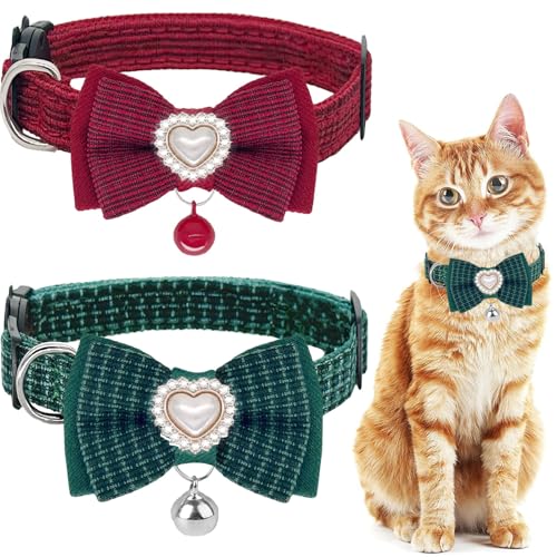 MUZIEBA Katzenhalsband, Katzenhalsbänder mit Glöckchen, Kätzchenhalsband, Zubehör für weibliche und männliche Katzen, Indoor-Katzenhalsband para Gatos, verstellbare Katzenbedürfnisse (Grün + Rot) von MUZIEBA