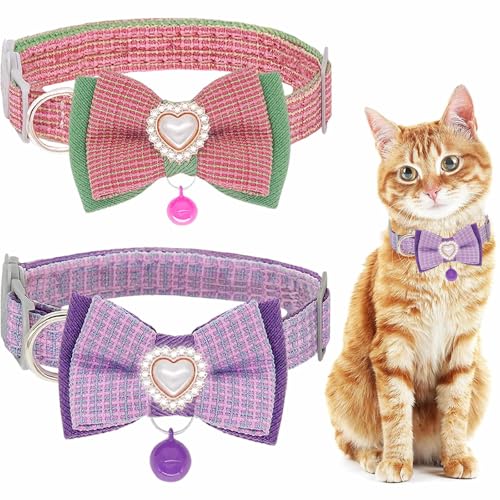 MUZIEBA Katzenhalsband, Katzenhalsbänder mit Glöckchen, Kätzchenhalsband, Zubehör für weibliche und männliche Katzen, Indoor-Katzenhalsband para Gatos, verstellbare Katzenbedürfnisse (Rosa + Lila) von MUZIEBA