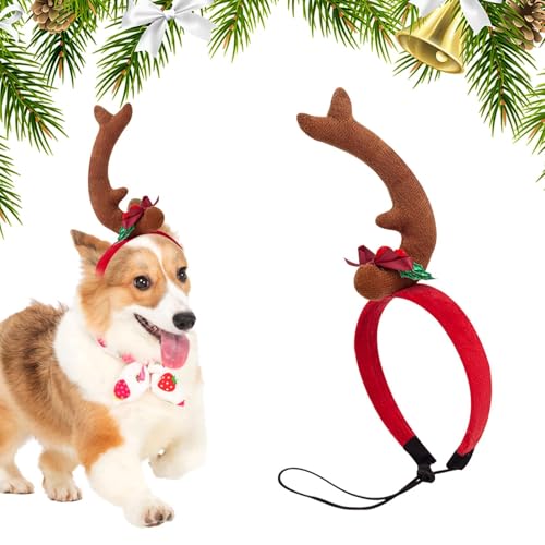 MWZBTG Hundegeweih-Stirnband, Geweih-Stirnband für Hunde, Cartoon Hund Weihnachten Rentier Geweih Stirnband, Bunter Rentier-Reifen-Hirschhorn-Dekoration mit verstellbarem Gummiband für Katzen, Hunde, von MWZBTG