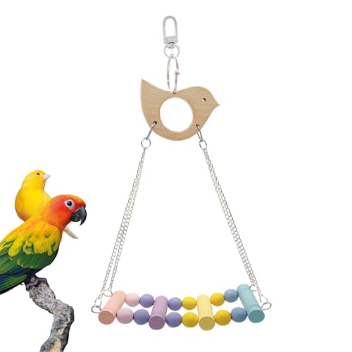 MWZBTG Nymphensittich-Käfigschaukel, Vogelschaukeln für Sittiche - Holzvogel-Schaukelspielzeug - Buntes Hängematten-Schaukelspielzeug mit Metallhaken, Käfigsitzstangen, Spielplatzzubehör von MWZBTG