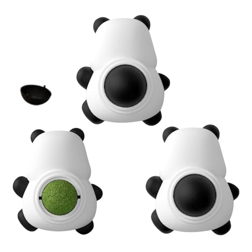 MWZBTG Wand-Katzenminze-Ball, Katzenleckball - Zahnreinigung Essbare 3 Stück Katzenminze-Bälle - Drehbares Panda-förmiges Katzen-Katzenminze-Wand-Ballleckerspielzeug für alle Rassen von MWZBTG