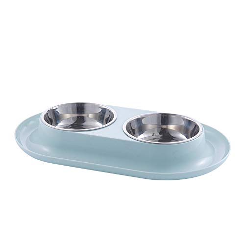 AnRui Doppelt Hund Katze Schalen Premium Edelstahl Fressnäpfen auslaufsicherem PP Station, Lebensmittel Wasser Feeder Katzen Kleine Hunde, Blau von MXCELL