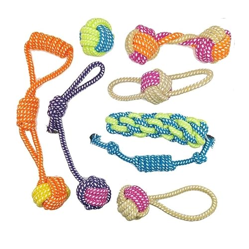 MXGRAPHIC Interaktives Baumwollseil Mini-Hundespielzeug Ball for Hunde Zubehör Zahnbürste Kauspielzeug Welpenspielzeug for große kleine Hunde Spielzeug(8pcs Random Color) von MXGRAPHIC