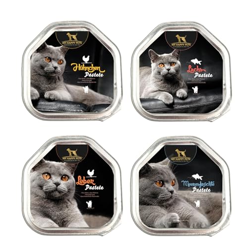 MY HAPPY PETS Super Premium Katzenfutter getreidefrei 120 Schalen (4 Sorten à 30 Schalen) von MY HAPPY PETS