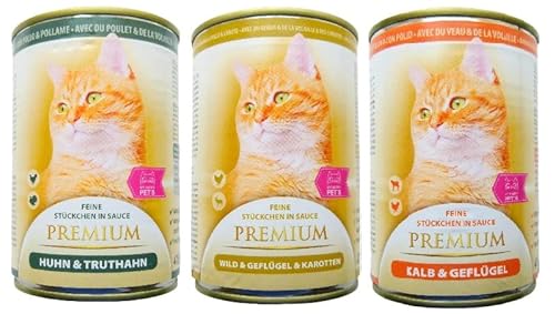 My Happy Pet´s Premium Katzenfutter 3 Sorten feine Stückchen in Sauce 60 x 415g von MY HAPPY PETS