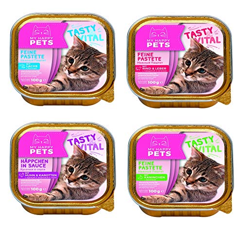 Premium Katzenfutter Pastete/Ragout 4 verschiedene Sorten 192 x 100g von MY HAPPY PETS