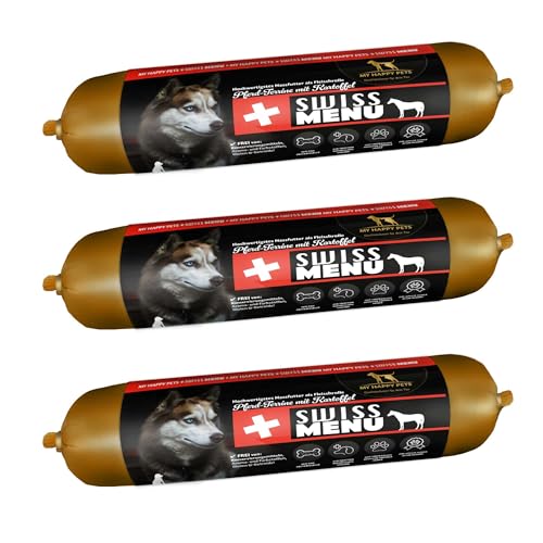 MY HAPPY PETS Hundefutter Swiss Menü Fleischrolle Pferd mit Kartoffel & Möhren 3 x 400 g von MY HAPPY PETS