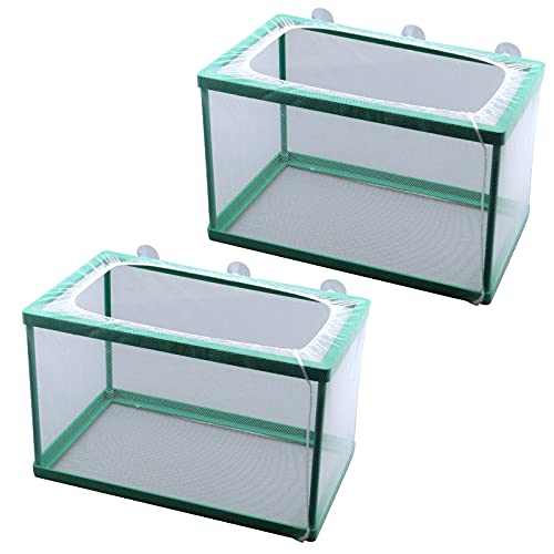 MY MIRONEY 26,5 x 15,3 x 16,3 cm Aquarium-Fischzüchterbox Nylon-Netz-Fisch-Isolationsbox Grüner Kunststoffrahmen Aquarium-Trennung Brutkasten mit Saugnäpfen 2 Stück von MY MIRONEY