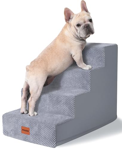 MYAXBD Hundetreppe für kleine Hunde, wasserdichte und stabile Haustiertreppe für hohe Betten und Couch, Haustiertreppe für kleine Hunde und Katzen - Grau, 4-stufig (H:45,7 cm) von MYAXBD