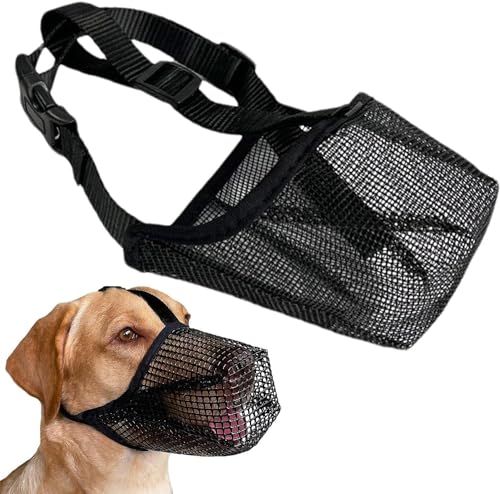 MYAYD Maske für Hunde Hund Maulkorb Nylon mit Mesh Atmungsaktiver Maulkorb für Mittlere Große Hunde Verhindert Beißen, Kauen und Bellen - Schwarz(S) von MYAYD