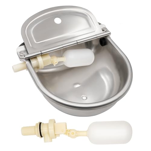 MUYIRTED Automatic Tränkebecken Mit 2 Stück Schwimmerventil Aus Kunststoff, Stainless Steel Drinking Bowl for Cattle Dogs Sheep Horses Float Valve Waterer Bowl von MUYIRTED