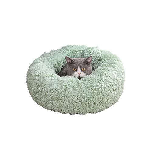 Kunstpelz-Hundebett & Katzenbett, Anti-Angst-Haustierbett, rundes Kätzchenbett für Hunde mit flauschigem, bequemem Plüsch-Zwinger-Kissen (Color : Green, Größe : Medium) von MYBA