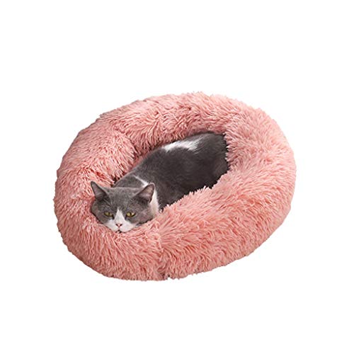 MYBA Kunstpelz-Hundebett & Katzenbett, Anti-Angst-Haustierbett, rundes Kätzchenbett für Hunde mit flauschigem, bequemem Plüsch-Zwinger-Kissen (Color : Pink, Größe : Large) von MYBA