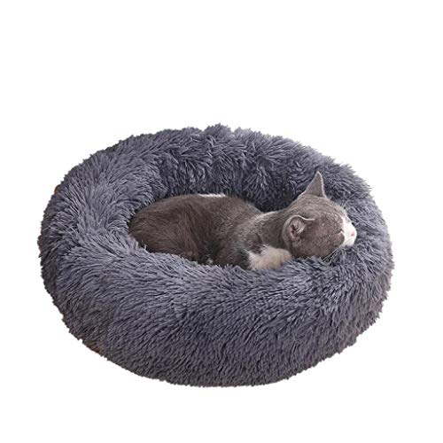 MYBA Kunstpelz-Hundebett & Katzenbett, Anti-Angst-Haustierbett, rundes Kätzchenbett für Hunde mit flauschigem, bequemem Plüsch-Zwinger-Kissen (Color : Gray, Größe : Extra) von MYBA