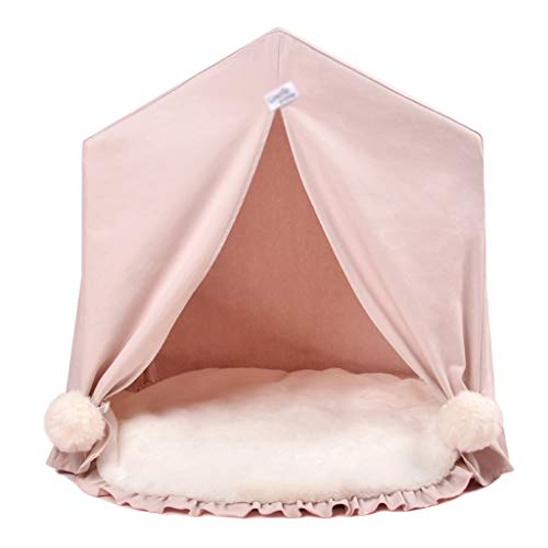 MYBA Luxus Haustier Bett Welpen Prinzessin Zelt Bett Haus für Waschbare Haustier Katze Hallenbett Kennel Mat Kushion Plüsch Hund Bett (Color : Pink) von MYBA