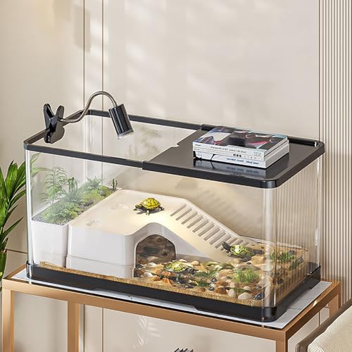 Kleines Schildkrötenbecken Mit Deckel, Kleines Schildkröten-Tank-Starter-Set, Acryl Reptilien Terrarium Transportbox Für Schildkröten, Krebse, Kleine Reptilien(L) von MYBSXKEOZ