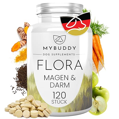 MYBUDDY DarmFLORA Probiotika für Hunde: Unterstützt Verdauung & Immunsystem, Made in Germany mit 120 Tabletten - Für alle Rassen, fördert Magen-Darm-Gesundheit von MYBUDDY