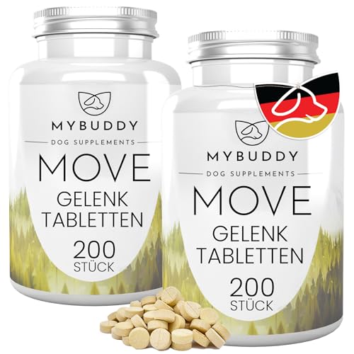 MYBUDDY Move Gelenktabletten Hund mit Grünlippmuschel MSM Teufelskralle Hyaluron Hefe Glucosamin Curcuma Ingwer für alle Rassen Nahrungsergänzungsmittel für Hunde Made in Germany (2 Dosen) von MYBUDDY