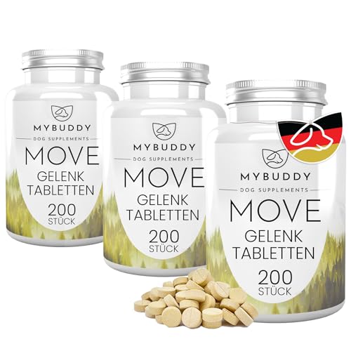 MYBUDDY Move Gelenktabletten Hund mit Grünlippmuschel MSM Teufelskralle Hyaluron Hefe Glucosamin Curcuma Ingwer für alle Rassen Nahrungsergänzungsmittel für Hunde Made in Germany (3 Dosen) von MYBUDDY