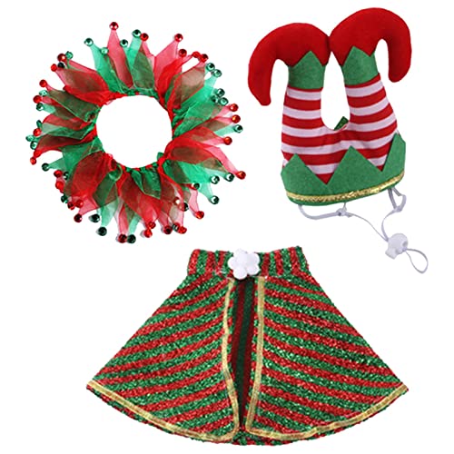 2-teiliges Katzen-Weihnachtskostüm | 3 Stück Hunde-Outfits Katzenkostü , Katzenkostü , Plüsch-Clown-Kragen, Umhang, bequemer und niedlicher Kostü , verstellbares Kostü für Katzen und Welpen von MYJIO