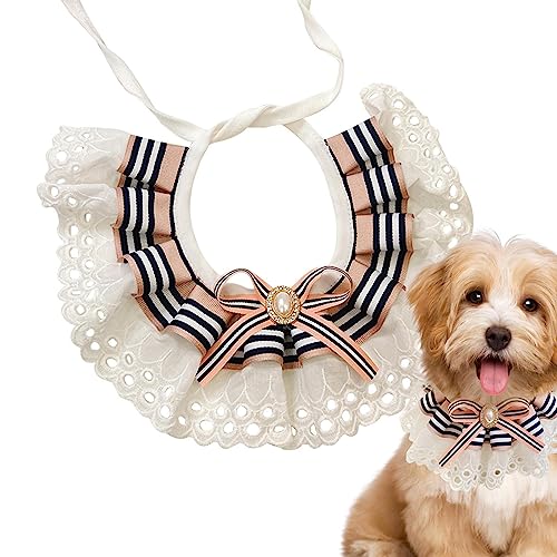 Fliege Hundehalsband - Streifenmuster Katzen-Spitzenhalsband mit Schleife | Bequeme Halsbänder aus Polyester, elastisch, niedliches Welpenzubehör für Katzen, Hunde, Kaninchen, kleine Hunde, Greatideal von MYJIO