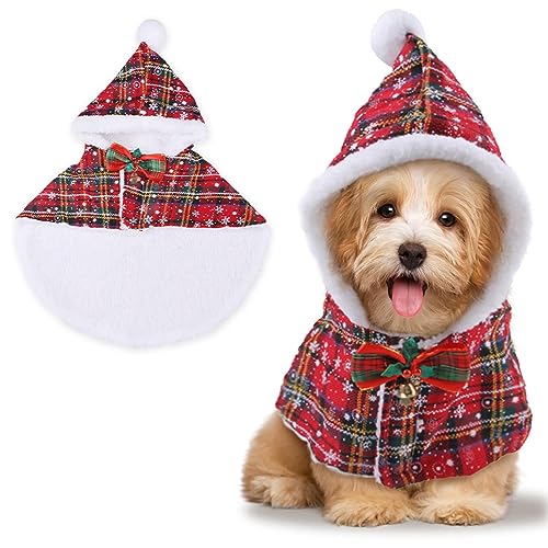 Haustier-Weihnachtsumhang | Warmer Haustierumhang mit Glöckchen – Katzen Outfits Outwear für Foto-Requisiten, Spaziergänge im Freien, Weihnachtsfeier, Themenparty, Weihnachtsreisen von MYJIO