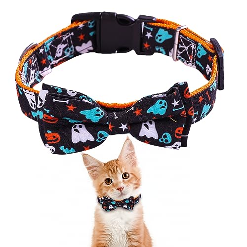 Hunde-Halloween-Halsband | Haustierhalsbänder für große Hunde und Katzen | Verstellbare Halsbänder mit süßer Fliege, Glöckchen, Haustierhalsband für Halloween-Kostüme, Haustierpflegezubehör von MYJIO