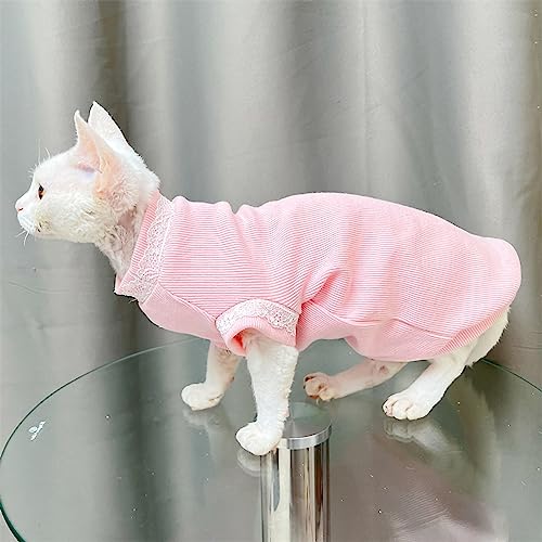 Sphinx Haarlose Katze Deutsche Kleidung Frühling Und Sommer Reine Baumwolle Stretch Spitzenweste Kurze Füße Einfach Zu Tragen Rosa Süß,rosa Spitze,XL (7–9 Katzen) von MYJIO