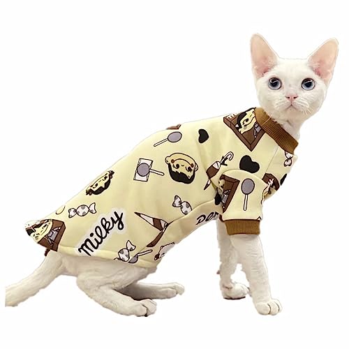 Sphinx Hairless Cat Clothes Spring and Autumn Thickened Sweater Cartoon Candy Durable Close-Fitting Warmth,Yellow,M von MYJIO