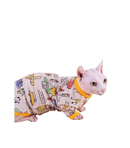 Sphinx-Kleidung Für Deutsche Haarlose Katzen Aus Reiner Baumwolle, Dünnes, Hypoallergenes T-Shirt Für Frühling Und Herbst,Gelb,XXL von MYJIO