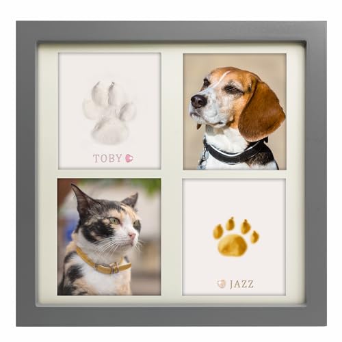 Hunde- oder Katzenpfotenabdruck-Set für 1–2 Haustiere, Haustierpfotenabdruck-Set mit Schmuckstücken, Hundeabdruck-Set mit großer Tonfläche, hochwertiger Holz-Bilderrahmen, personalisierter von MYPAWLETS