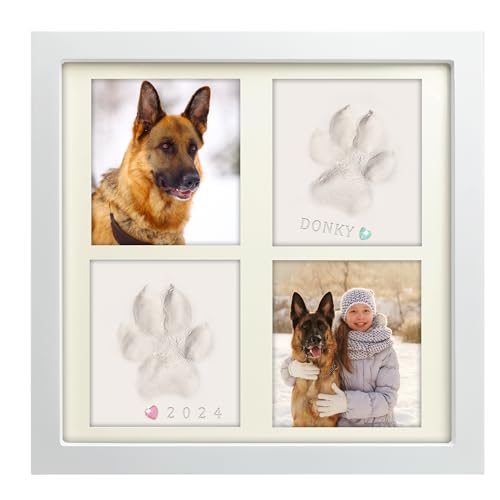 Hunde- oder Katzenpfotenabdruck-Set für 1–2 Haustiere, Haustierpfotenabdruck-Set mit Schmuckstücken, Hundeabdruck-Set mit großer Tonfläche, hochwertiger Holz-Bilderrahmen, personalisierter von MYPAWLETS