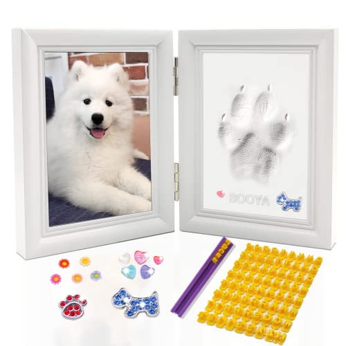 MYPAWLETS Hunde- oder Katzen-Pfotenabdruck-Set mit Schmuckstücken, Haustierpfoten-Druck-Set mit 2 Ton, Holz-Bilderrahmen, personalisiertes Geschenk für Haustierliebhaber, Weiß von MYPAWLETS