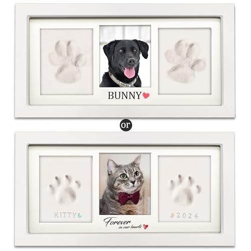 MYPAWLETS Hunde- oder Katzenpfotenabdruck-Set, Andenken, Haustierpfotenabdruck-Set, glatter Ton für Hundepfoten, Gedenkrahmen, Haustierliebhaber-Geschenk, Weiß von MYPAWLETS