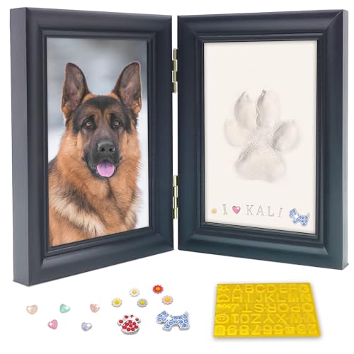 MYPAWLETS Hunde- oder Katzenpfotenabdruck-Set mit Schmuckstücken, Haustierpfotenabdruck-Set mit 2 Ton, Holz-Bilderrahmen, groß, Schwarz von MYPAWLETS