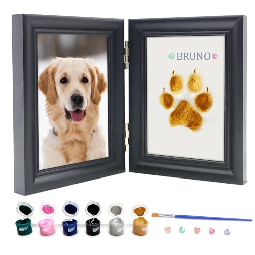 MYPAWLETS Hunde- oder Katzenpfotenabdruck-Set mit Schmuckstücken, Pigment, Haustierpfotenabdruck-Set mit 2 Ton, Holz-Bilderrahmen, personalisiertes Geschenk für Tierliebhaber von MYPAWLETS