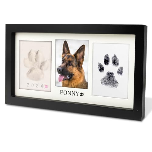 MYPAWLETS Pfotenabdruck-Rahmen-Set, Hunde-/Katzenpfotenabdruck-Set, weicher Ton und sauberes Touch-Stempelkissen, Haustierpfotenabdruck-Set mit Anpassungswerkzeug, Holz-Haustier-Gedenkrahmen, von MYPAWLETS