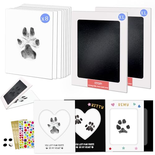 MYPAWLETS Tintenloses Pfotenabdruck-Set für Hunde und Katzen, kein Durcheinander und sauberes Touch-Stempelkissen für Hundepfotenabdrücke, Hundenasenabdruck-Set, Herz und quadratischer Papierrahmen, 2 von MYPAWLETS