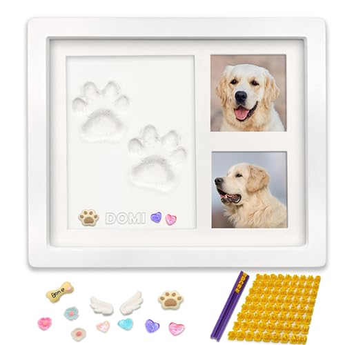 YPAWLETS Hunde- oder Katzenpfotenabdruck-Set mit Schmuckstücken, Haustierpfotenabdruck-Set mit Pfotenabdruck-Ton, Holz-Bilderrahmen, personalisiertes Geschenk für Hundeliebhaber, Weiß von MYPAWLETS