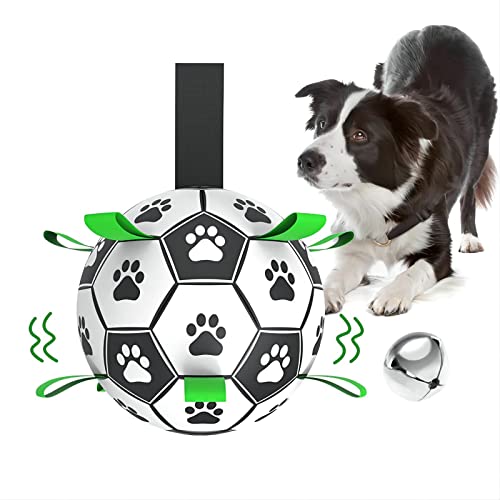 MYPIN Hunde-Fußballball mit Haltegriffen/integrierter Glocke, interaktives Hundespielzeug zum Tauziehen, Hundespielzeug, Wasserspielzeug, langlebige Hundebälle für kleine und mittelgroße Hunde von MYPIN