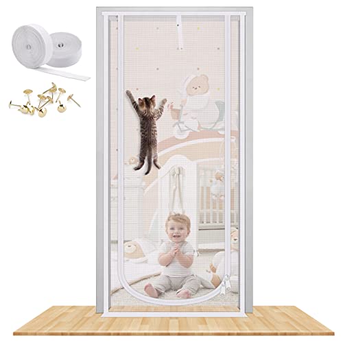 MYPIN Verbesserte Katzengittertür 80x208cm, haustiersichere Gittertür mit beidseitigem Reißverschluss, Freiheit für Katze und Hund, Ist Ideal Für Die Balkontür, Schlafzimmer, Küchentür Ohne Bohren von MYPIN