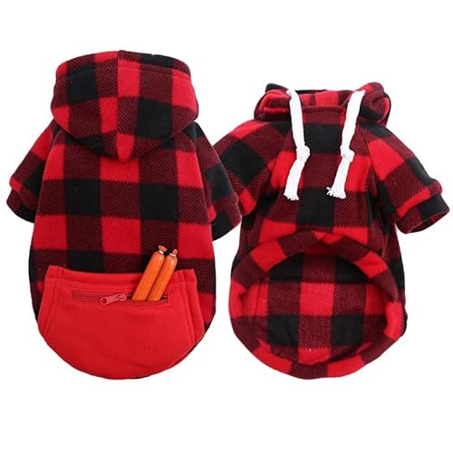 MYVZO Plaid Hoodie Hundekleidung Baumwolle für Hunde Kleidung Haustier Outfits Herbst Winter Print Rot von MYVZO