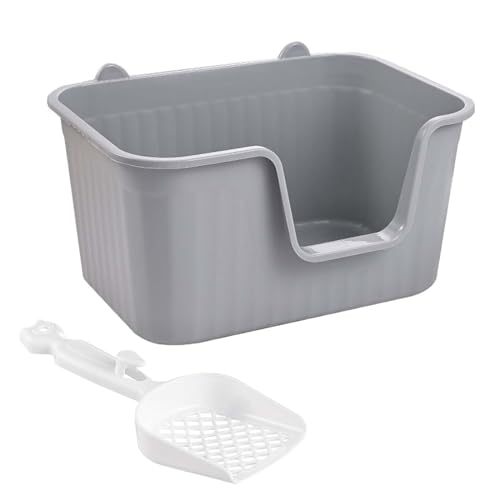 Katzentoilette Katzentoilette mit offener Oberseite, Katzentoilette, Bettpfanne, tragbares Kätzchen-Töpfchen, Toilette, Spritzschutz, Katzentoilette mit hoher Seite, groß(Gray,XL) von MYXJX