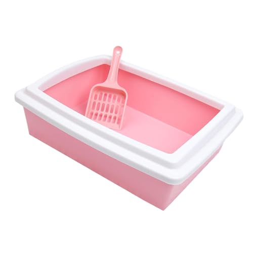 Katzentoilette Katzentoilette mit offener Oberseite und hohen Seitenwänden, langlebige, spritzwassergeschützte Katzentoilette for alle Arten von Katzenstreu,(Pink) von MYXJX