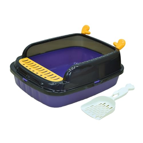 Katzentoilette Oben offene Katzentoilette Katzentoilette Spritzwassergeschützt mit Schaufel Erhöhte Katzentoilette for alle Arten von Katzenstreu Kitty,(Violet,M) von MYXJX