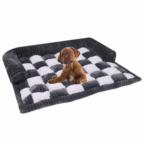 Cremefarbener, quadratischer, karierter, gemütlicher Sofabezug for Hunde, flauschiger Sofabezug for Hunde, lustige Sofabezüge for Sofas, Möbelschutz, Sofamatte for Hunde und Katzen(Black,L) von MYYMKJYXGS