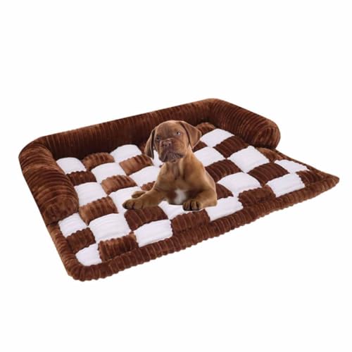 Cremefarbener, quadratischer, karierter, gemütlicher Sofabezug for Hunde, flauschiger Sofabezug for Hunde, lustige Sofabezüge for Sofas, Möbelschutz, Sofamatte for Hunde und Katzen(Brown,L) von MYYMKJYXGS