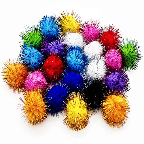 24 Pcs Sparkle Balls, 1.8 Inch Tinsel Glitter Pom Pom Balls Cat's Favorite Toys, Random Color von MYYZMY