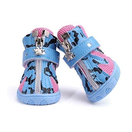 MZFGIJNBO 4Pcs / Set Winter-Welpen-Hund-Streifen-Schuh-beiläufige Breathable Anti-Rutsch-Schuh-Turnschuh-Schuh for Teddy Kleinen Hund Katze Stiefel(Blue,3) von MZFGIJNBO