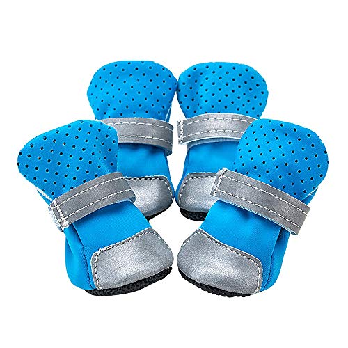 MZFGIJNBO wasserdichte Hundeschuhe warme Haustier-Winter-Hunde Schuhe Socken Reflective Anti-Rutsch-Regen Schnee Stiefel Booties for kleine Hunde Katzen Chihuahua(Blue,Small) von MZFGIJNBO
